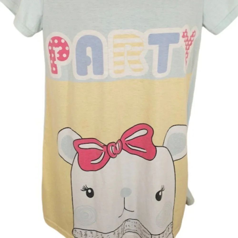 Cute Animal Kawaii T Shirt Womens Size Medium Blue Yellow Sleep Tee Party